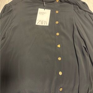 Zara Charcoal Blouse with Gold Accents